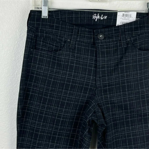Style & Co. Pants Women's Sz 4P Skinny Curvy Fit Mid Rise Overcast Plaid Black - Picture 6 of 9